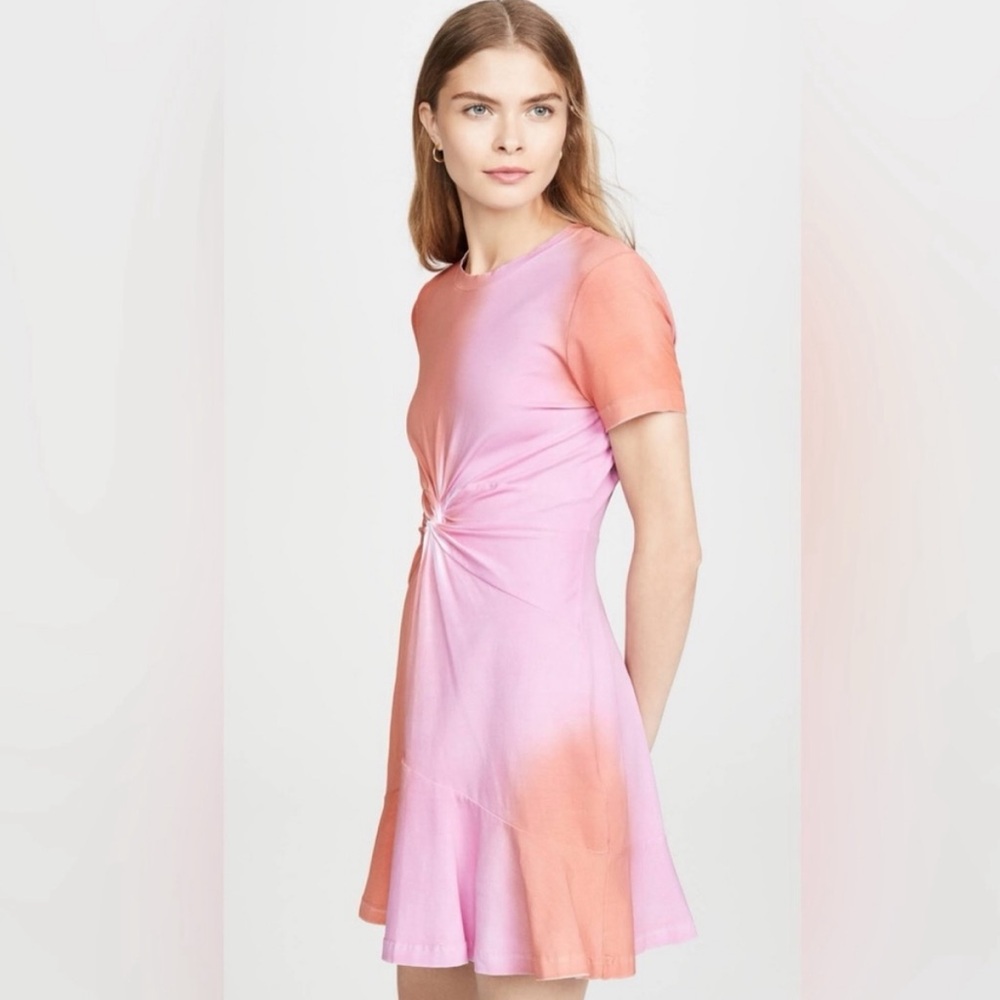 Parker Rae Dress Ombré Twist Front Tee Large Coral & Pink Ruffle - Picture 5 of 13